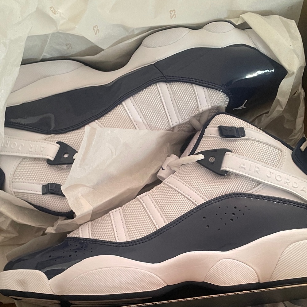 Jordan Navy and White High-Top Sneakers